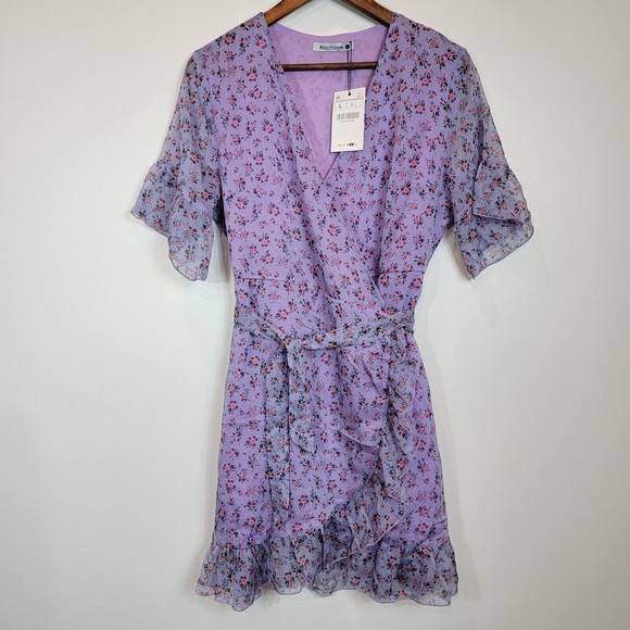 Aachoae Women's Large Purple Floral Pattern Ruffle Trim True Wrap D… - Picture 1 of 9